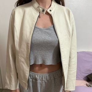 White Leather Moto Jacket